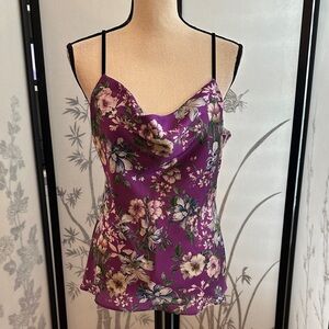 Zara Purple Floral Satin Cowl Neck Camisole